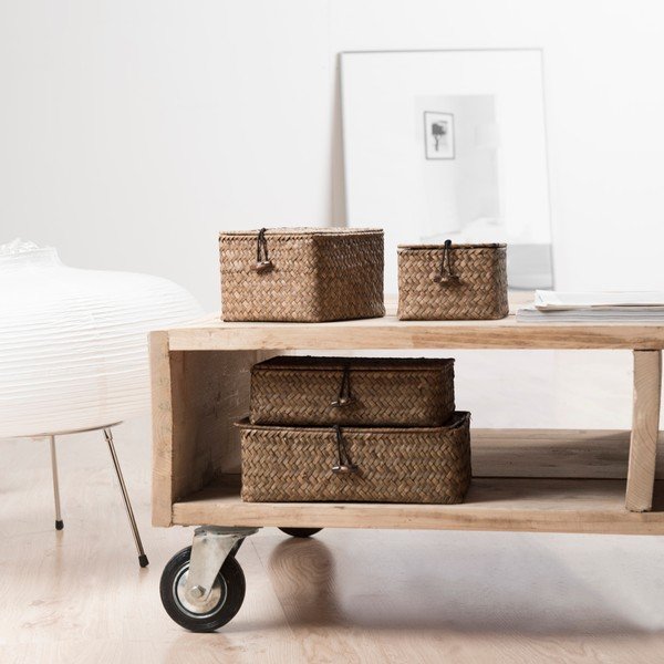 Komplet 2 temno rjavih košar za shranjevanje iz trsja Compactor Lidwhite-image-1