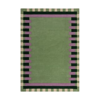 Zelena/vijolična ročno tkana volnena preproga 160x230 cm Kai Wool Border – Flair Rugs