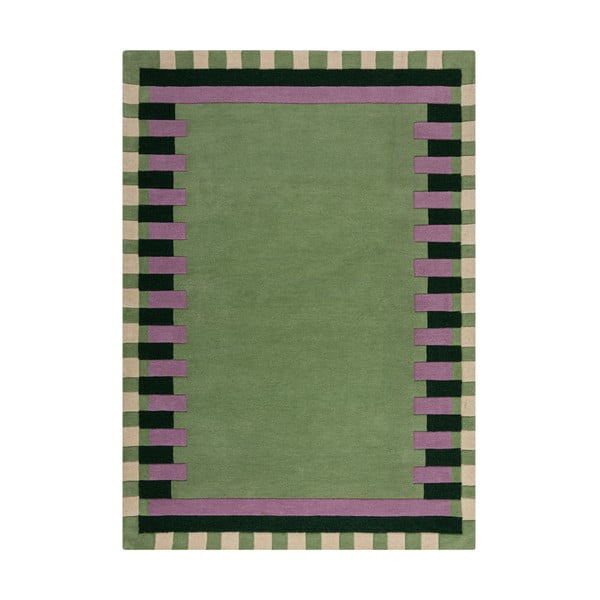 Zelena/vijolična ročno tkana volnena preproga 200x290 cm Kai Wool Border – Flair Rugs