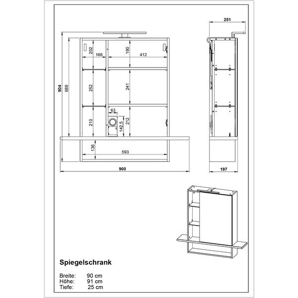 Temno siva viseča kopalniška omarica z ogledalom v hrastovem dekorju 90x91 cm Avellino - Germania-image-3