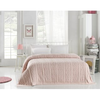 Svetlo rožnato pregrinjalo za posteljo Knit, 220 x 240 cm