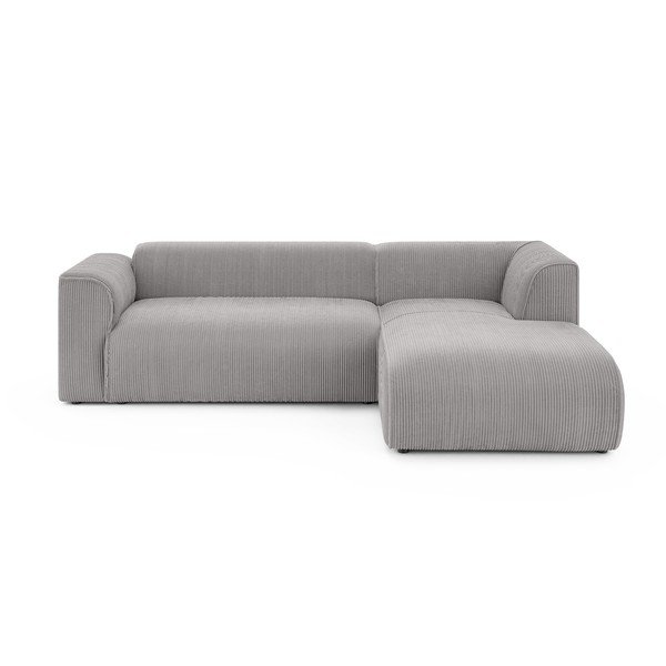 Svetlo siva kotna sedežna garnitura iz rebrastega žameta (desni kot/z ležalnikom) Merid  – Ropez