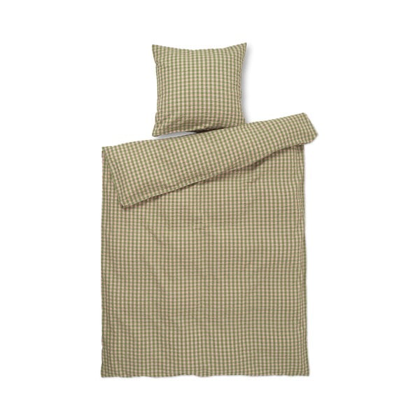 Zelena/rožnata enojna podaljšana posteljnina iz krepa 140x220 cm Bæk&Bølge – JUNA