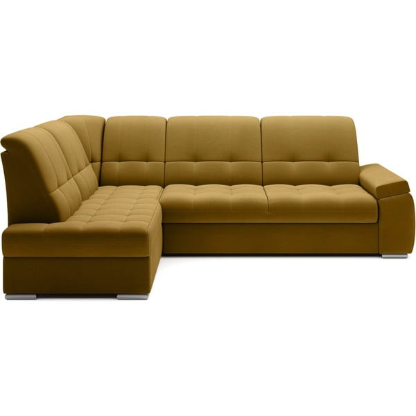 Rumena žametna raztegljiva/s prostorom za shranjevanje kotna sedežna garnitura (levi kot/v obliki črke L) Sado – ELTAP