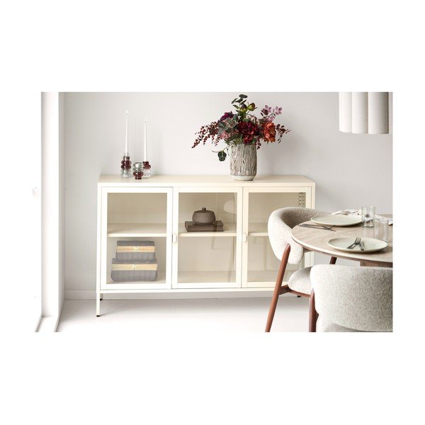 Kremno bela jeklena vitrina 140x85x40 cm Brisbane – House Nordic-image-1