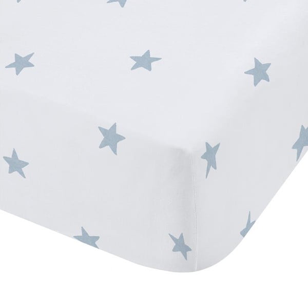 Bela/modra napenjalna enojna bombažna otroška rjuha 90x190 cm Mini Star & Stripes – Bianca