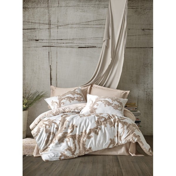 6-delna bež podaljšana posteljnina za zakonsko posteljo iz bombažnega satena z rjuho 200x220 cm Loren – Mijolnir