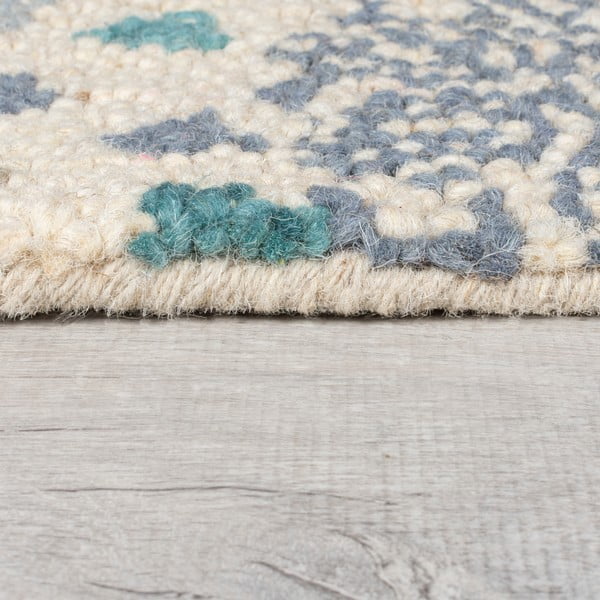 Modro-bež ročno tkana volnena preproga 120x170 cm Eloise Patchwork – Flair Rugs-image-4