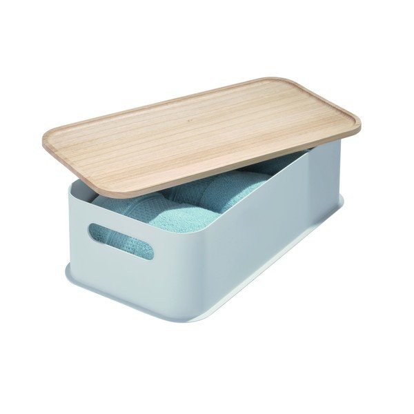 Siva škatla za shranjevanje s pokrovom iz pavlovnije iDesign Eco Handled, 21,3 x 43 cm-image-2