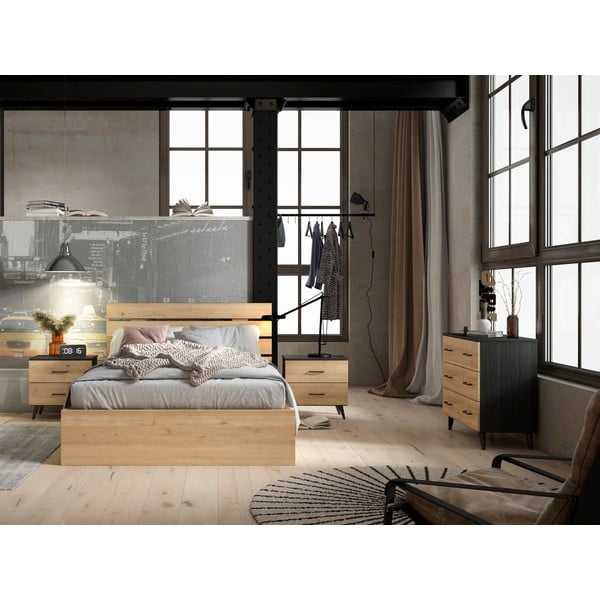 Črna/naravna nizka komoda v hrastovem dekorju 80x72 cm Indus – Marckeric-image-4