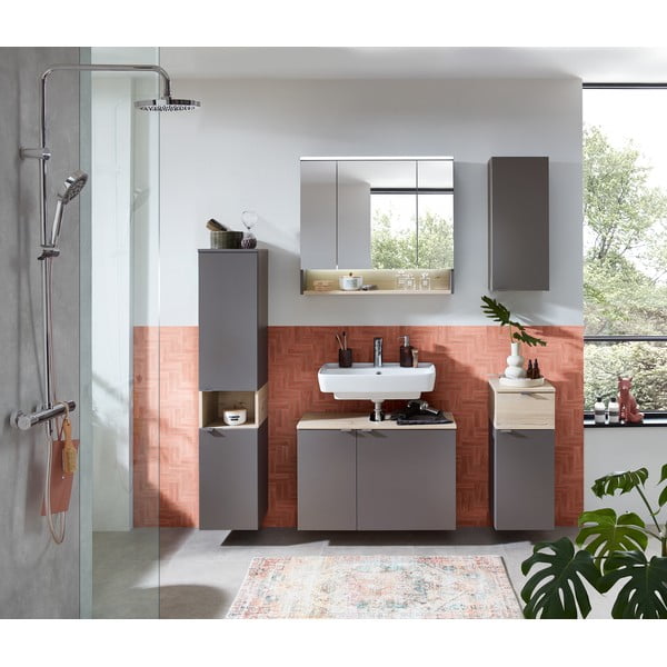 Siva/naravna nizka stenska kopalniška omarica v borovem dekorju 72x30 cm Quickset 394 – Pelipal-image-4