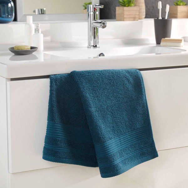 Temno modra bombažna brisača iz frotirja 50x90 cm Tendresse – douceur d'intérieur-image-1