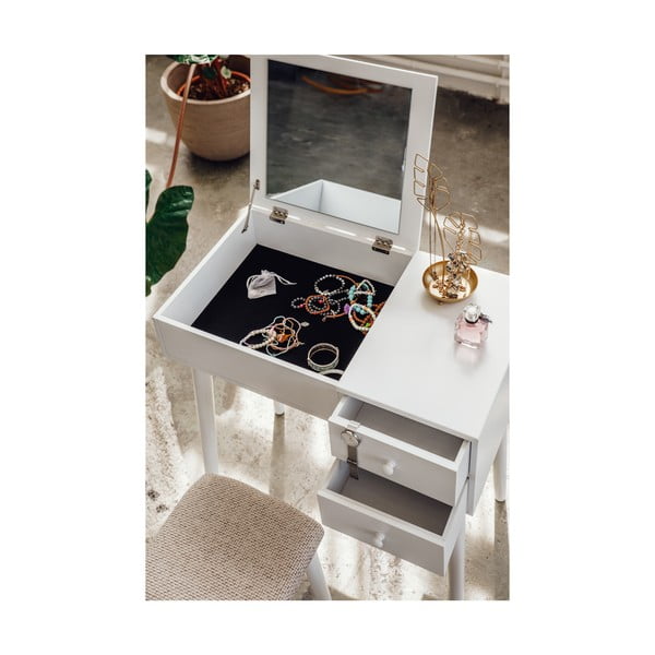 Bela kozmetična miza z ogledalom, prostorom za nakit in 2 predaloma Chez Ro Beauty-image-2