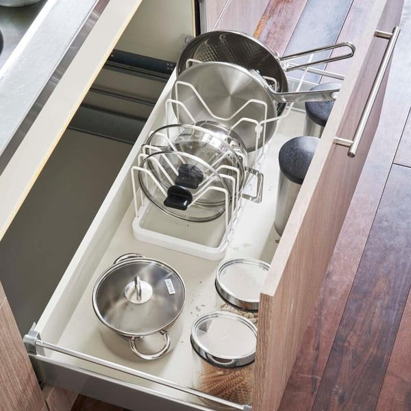 Bela nastavljiva polica za pokrove in ponve YAMAZAKI Tower-image-3