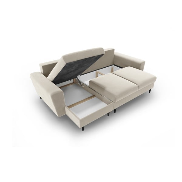 Bež žametna raztegljiva kotna sedežna garnitura s prostorom za shranjevanje Kyoto – Cosmopolitan Design-image-3