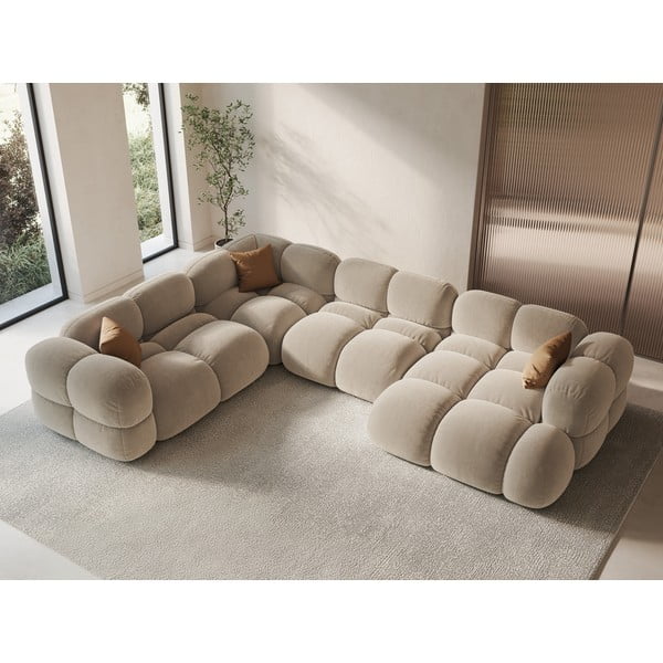 Bež žametna kotna sedežna garnitura (levi kot/v obliki črke "U") Loretto – Cosmopolitan Design-image-1