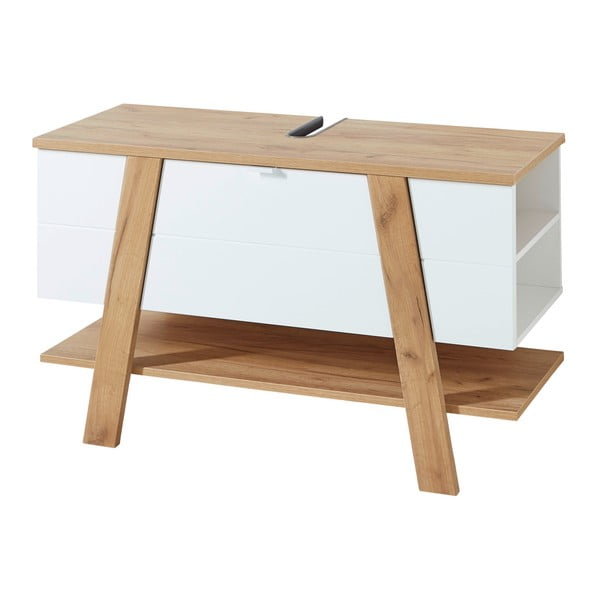 Bela omarica za pod umivalnik v hrastovem dekorju 111x67 cm Novolino - Germania-image-2