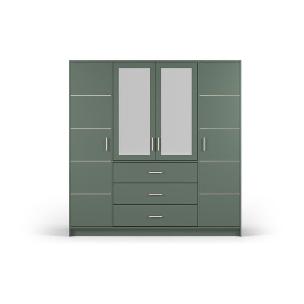 Zelena garderobna omara z ogledalom 196x200 cm Burren - Cosmopolitan Design