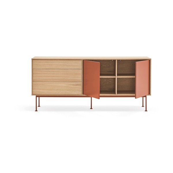 Opečnato rdeča komoda s hrastovim furnirjem Teulat Yoko, širina 180 cm-image-4