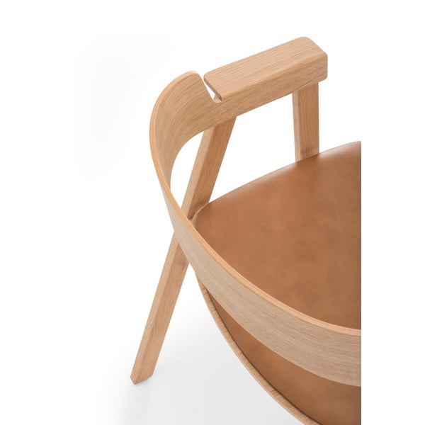 Rjav/naraven usnjen jedilni stol z nasloni za roke Flip – Gazzda-image-3