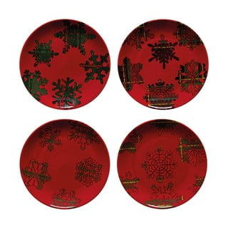 Komplet 4 rdeče-črnih desertnih krožnikov Casafina Snowflake, ø 21,6 cm