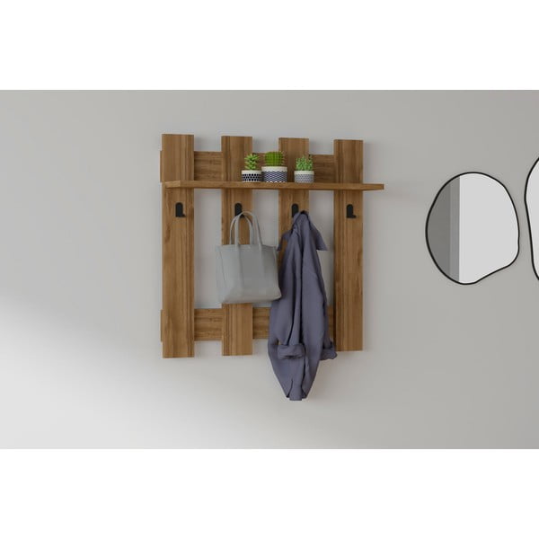 Temno rjava stenska polica s 4 obešalniki Carina-image-1