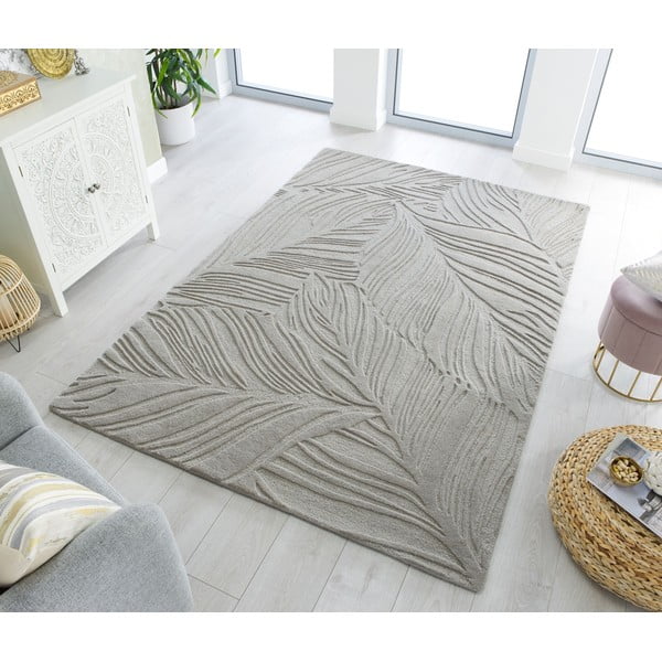 Svetlo siva volnena preproga 200x290 cm Lino Leaf - Flair Rugs-image-1