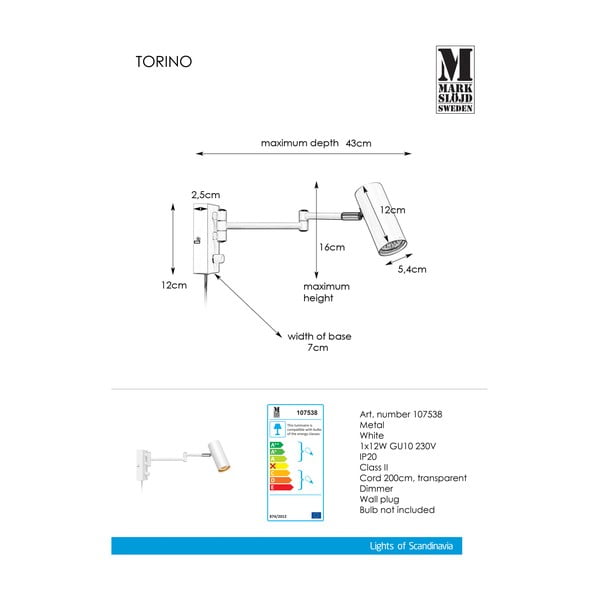 Bela kovinska stenska svetilka Markslöjd Torino-image-2
