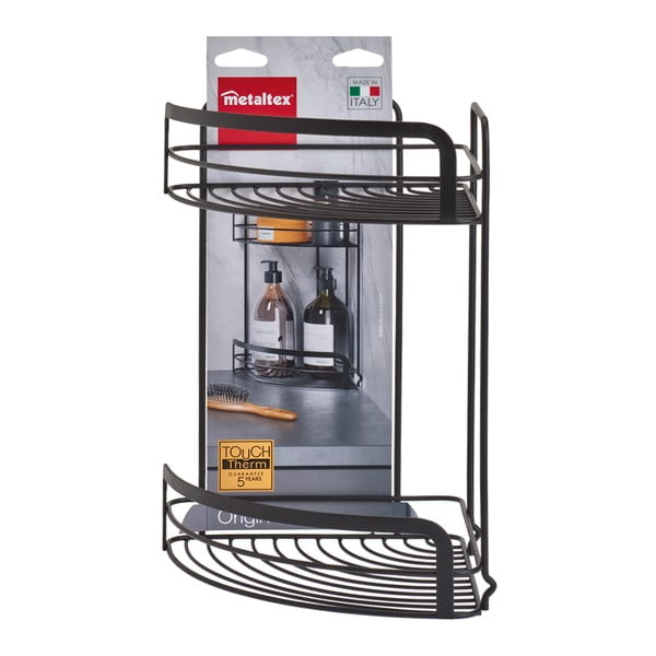 Črna kotna dvostopenjska kopalniška polica Metaltex Origin Lava-image-3