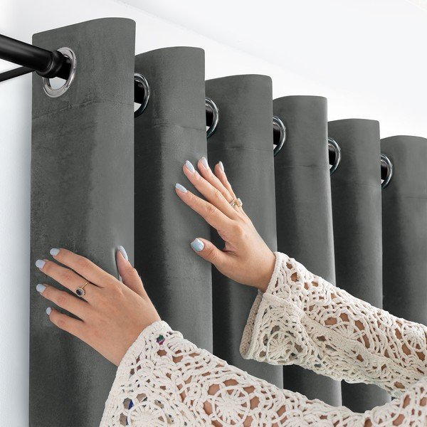 Temno siva žametna zavesa za delno zatemnitev 265x175 cm Velto – Filumi-image-2