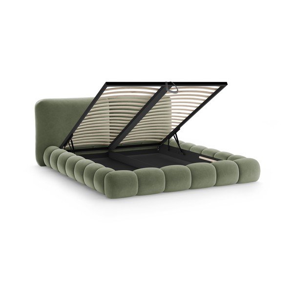 Zelena oblazinjena zakonska postelja s prostorom za shranjevanje in z letvenim dnom 180x200 cm Solange – Micadoni -image-2