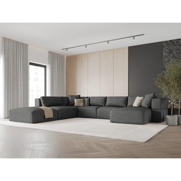 Temno siva kotna sedežna garnitura (levi kot/v obliki črke "U") Esther – Milo Casa-image-1