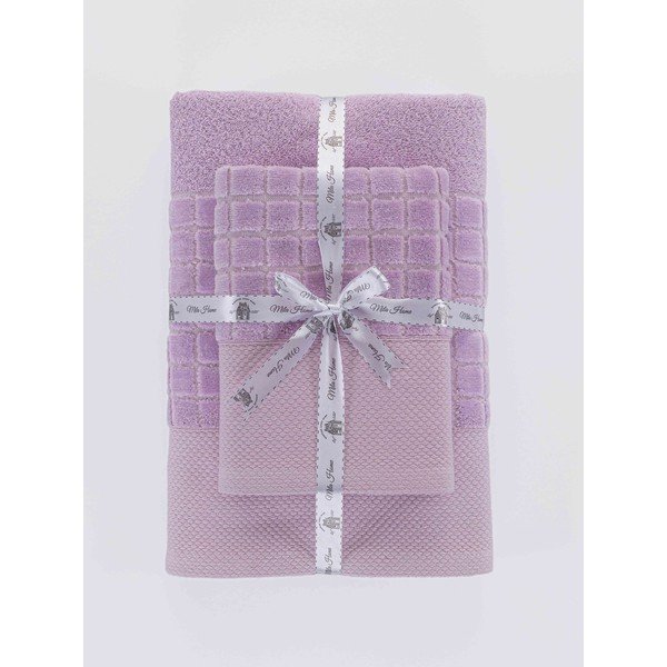 Vijolični frotirni bombažni komplet brisač 2 ks Square – Mila Home-image-3