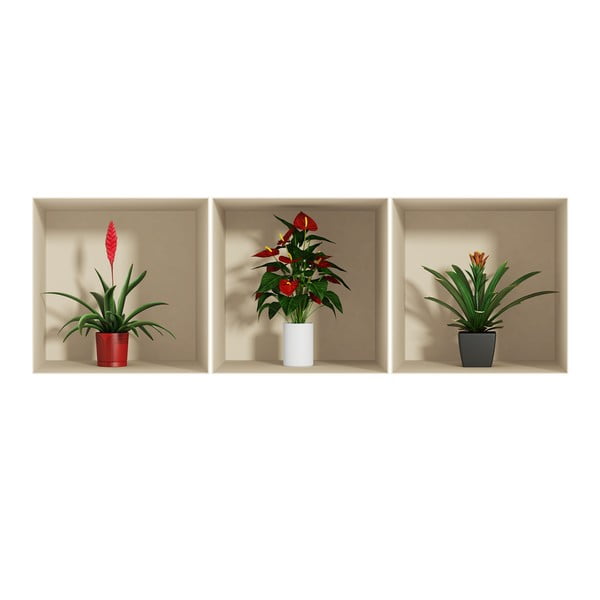 Komplet 3 nalepk s 3D učinkom Ambiance Flower-image-2