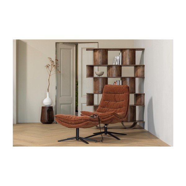 Rjav vrtljiv fotelj z naslonjalom za noge iz šenilje Kube – WOOOD-image-1