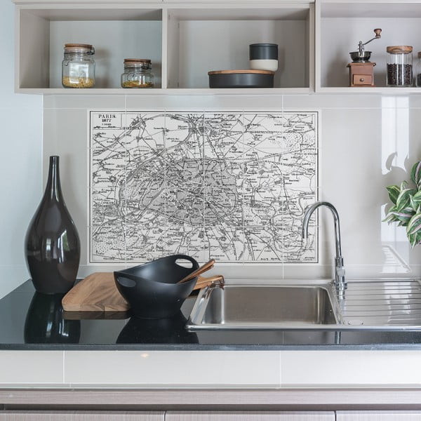 Komplet 24 stenskih nalepk Ambiance Samolepilne ploščice Paris Map, 10 x 10 cm