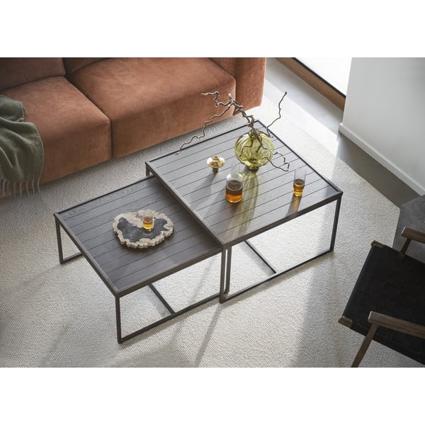 Temno rjava mizica s hrastovo mizno ploščo ø 70 cm Deerfield – Rowico-image-1