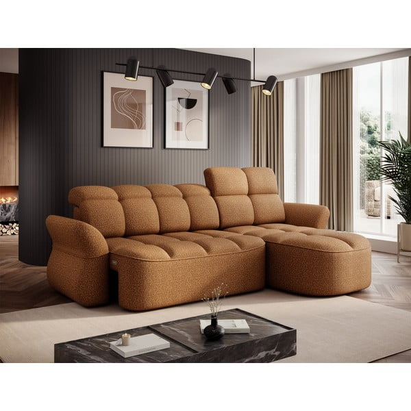 Rumena/rjava žametna raztegljiva/s prostorom za shranjevanje kotna sedežna garnitura (desni kot/z ležalnikom) Beneth – ELTAP-image-3