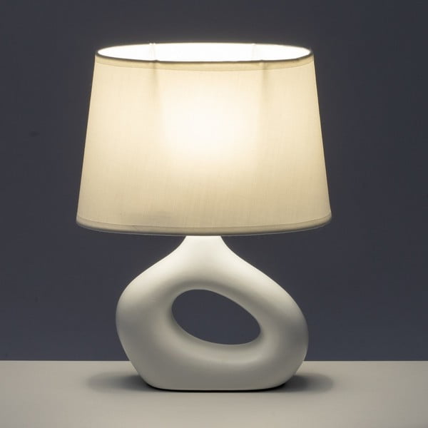 Bela keramična namizna svetilka s tekstilnim senčilom (višina 30 cm) – Casa Selección-image-1