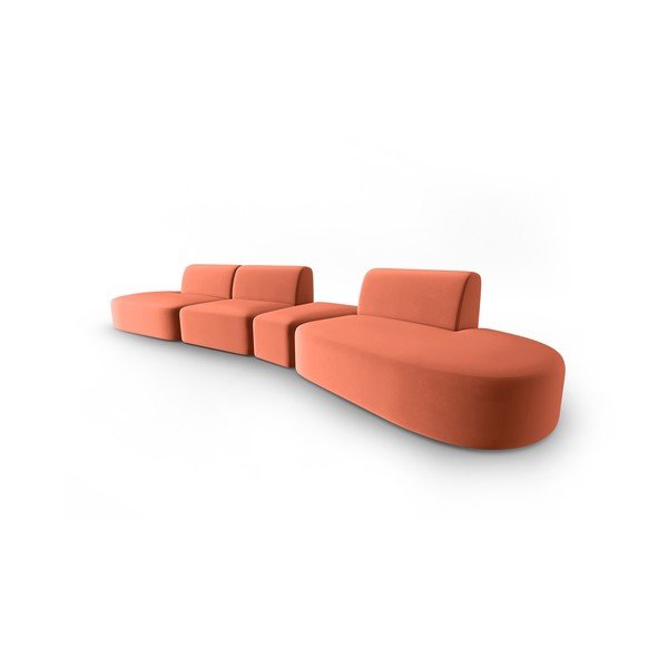 Rožnata žametna sedežna garnitura desni kot 428 cm Paolo – Milo Casa-image-2