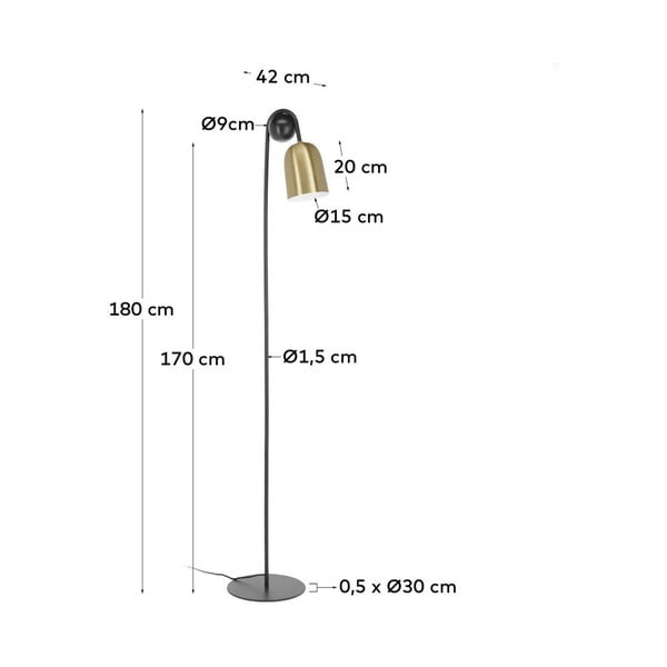 Črna/zlata stoječa svetilka s kovinskim senčilom (višina 180 cm) Natsumi – Kave Home-image-3