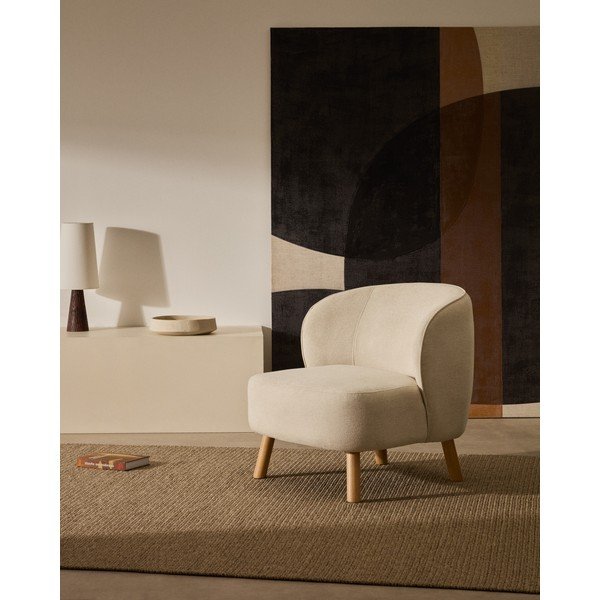 Kremno bel fotelj iz šenilje Ulit – Kave Home-image-1