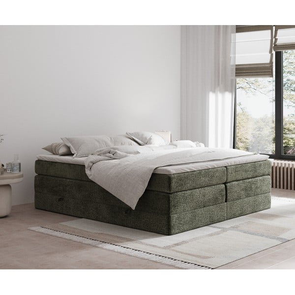 Temno zelena boxspring postelja s prostorom za shranjevanje in brez vzglavja 160x200 cm Juniper – Maison de Rêve-image-1