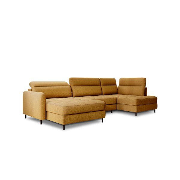 Rumena žametna raztegljiva/s prostorom za shranjevanje kotna sedežna garnitura (desni kot/v obliki črke "U") Berrto – ELTAP-image-2