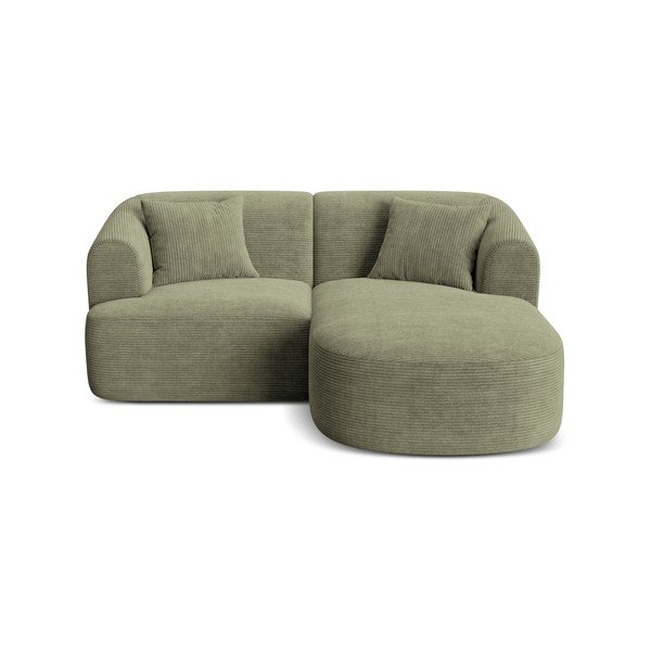 Zelena kotna sedežna garnitura iz rebrastega žameta (desni kot/z ležalnikom) Campi – Cosmopolitan Design