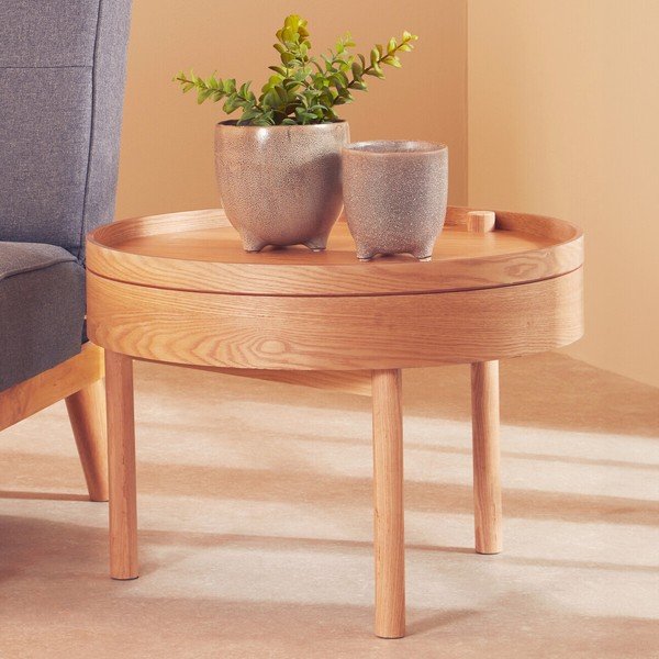 Okrogla stranska mizica v borovem dekorju ø 60 cm Viborg – Premier Housewares-image-1