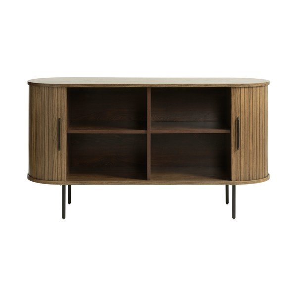 Rjava nizka komoda v hrastovem dekorju z drsnimi vrati 140x76 cm Nola – Unique Furniture-image-4