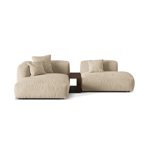 Bež žametna kotna sedežna garnitura (levi kot/z ležalnikom) Martina – Micadoni