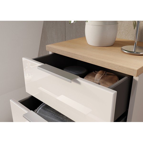 Kremno bela visoka/ozka kopalniška omarica v sijajnem dekorju 39x112 cm Tavira – Germania-image-4