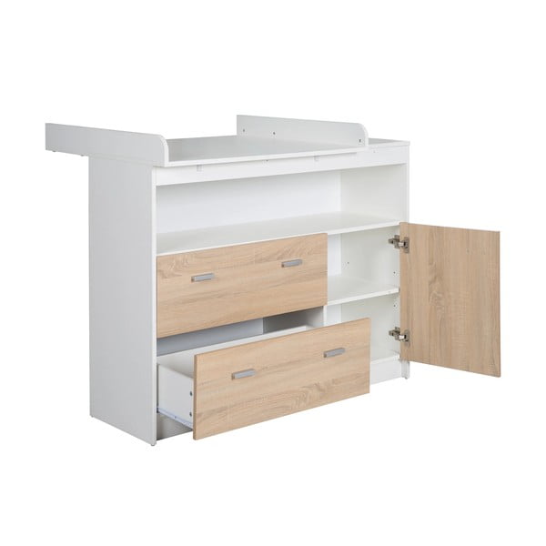 Bela nizka otroška komoda v hrastovem dekorju s previjalnim pultom 117x98 cm Gabriella – Roba-image-3